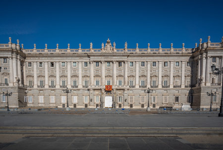 Madrid, Spain - Jun 19, 2019: Royal Palace of Madrid view from Plaza de Oriente Square with Prince's Door (Puerta del Principe) - Madrid, Spainのeditorial素材