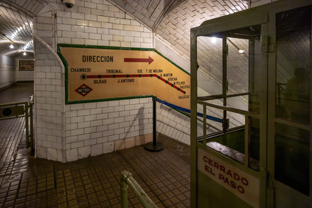 Madrid, Spain - Jun 20, 2019: Entrance of the former Chamberi Station of Madrid Metro - Madrid, Spainのeditorial素材