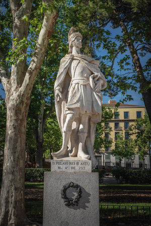 Madrid, Spain - Jun 19, 2019: Statue of King Pelagius of Asturias (Don Pelayo) at Plaza de Oriente Square - Madrid, Spainのeditorial素材