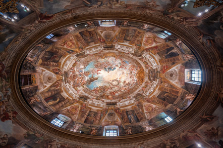 Madrid, Spain - Mar 23, 2019: Baroque fresco ceiling at the interior of Church of Saint Anthony of the Germans (San Antonio de los Alemanes) - Madrid, Spainのeditorial素材