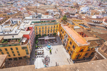 Malaga, Spain - May 19, 2019: Aerial View of Plaza del Obispo (Bishops Square) and Bishops Palace (Episcopal Palace) - Malaga, Andalusia, Spainのeditorial素材