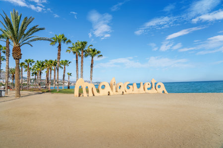 Malaga, Spain - May 20, 2019: La Malagueta Beach Sign - Malaga, Andalusia, Spainのeditorial素材