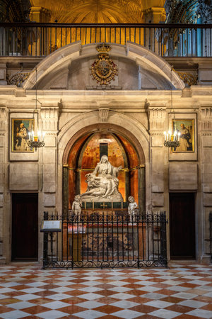 Malaga, Spain - May 19, 2019: Retrochoir Chapel with Pieta Sculpture at Malaga Cathedral - Malaga, Andalusia, Spainのeditorial素材