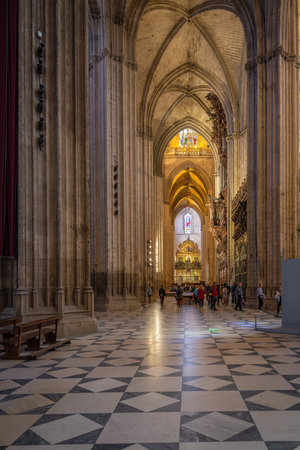 Seville, Spain - Apr 4, 2019: Seville Cathedral Interior - Seville, Andalusia, Spainのeditorial素材