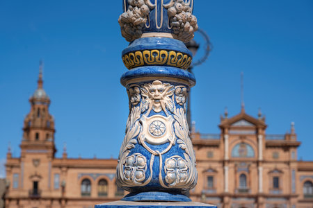 Seville, Spain - Apr 5, 2019: Colorful ceramic decorations at Plaza de Espana Bridges - Seville, Andalusia, Spainのeditorial素材