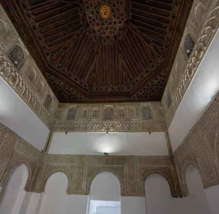 Seville, Spain - Apr 3, 2019: Hall of Justice Ceiling (Sala de la Justicia) at Alcazar (Royal Palace of Seville) - Seville, Andalusia, Spainのeditorial素材
