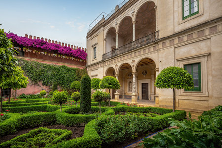Seville, Spain - Apr 7, 2019: Large Garden (Jardin Grande) at Casa de Pilatos (Pilates House) Palace Interior - Seville, Andalusia, Spainのeditorial素材