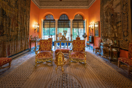 Seville, Spain - Apr 7, 2019: Salon de la Gitana (Gypsy Hall) at Las Duenas Palace (Palacio de las Duenas) - Seville, Andalusia, Spainのeditorial素材