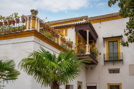 Seville, Spain - Apr 7, 2019: Small Garden (Jardin Chico) at Casa de Pilatos (Pilates House) Palace Interior - Seville, Andalusia, Spainのeditorial素材