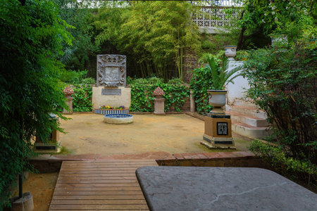 Seville, Spain - Apr 7, 2019: Coat of Arms at Lemon Trees Garden (Jardin de los Limoneros) at Las Duenas Palace (Palacio de las Duenas) - Seville, Andalusia, Spainのeditorial素材