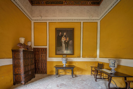 Seville, Spain - Apr 7, 2019: Praetors Study adjunct room at Casa de Pilatos (Pilates House) Palace Interior - Seville, Andalusia, Spainのeditorial素材