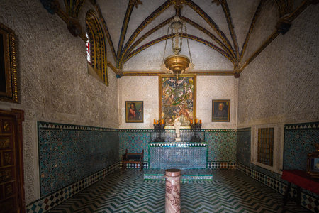 Seville, Spain - Apr 7, 2019: Chapel of Flagellation (Capilla de la Flagelacion) at Casa de Pilatos (Pilates House) Palace Interior - Seville, Andalusia, Spainのeditorial素材