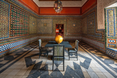 Seville, Spain - Apr 7, 2019: Judges Rest Room (El Salon de Descanso de los Jueces) at Casa de Pilatos (Pilates House) Palace Interior - Seville, Andalusia, Spainのeditorial素材