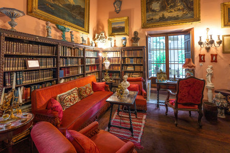 Seville, Spain - Apr 7, 2019: Library and Reading Room at Las Duenas Palace (Palacio de las Duenas) - Seville, Andalusia, Spainのeditorial素材