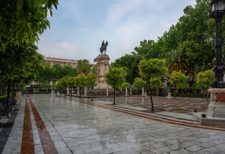 Seville, Spain - Apr 7, 2019: Plaza Nueva Square and San Fernando Monument - Seville, Andalusia, Spainのeditorial素材