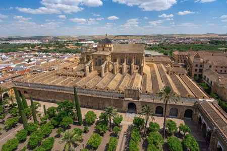 Aerial view of MosqueâCathedral of Cordoba and Patio de los Naranjos Courtyard - Cordoba, Andalusia, Spainの写真素材