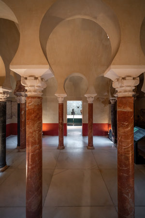 Cordoba, Spain - Jun 11, 2019: Caliphal Warm Room from Umayyad period at Caliphal Baths (Banos del Alcazar Califal) - Cordoba, Andalusia, Spainのeditorial素材