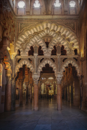 Cordoba, Spain - Jun 10, 2019: Interlacing Arches in Villaviciosa Chapel at MosqueâCathedral of Cordoba Interior - Cordoba, Andalusia, Spainのeditorial素材