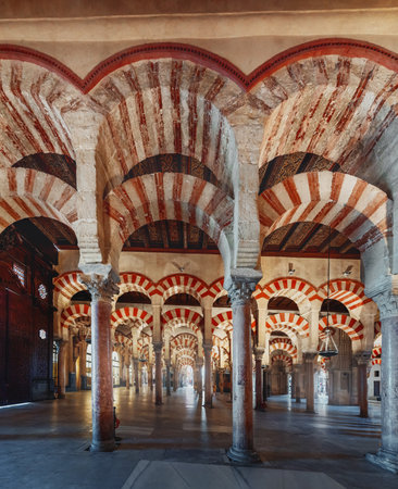 Cordoba, Spain - Jun 10, 2019: Columns of Hypostyle Prayer Hall at MosqueâCathedral of Cordoba (Older Original Section of Abd Al-Rahman I) - Cordoba, Andalusia, Spainのeditorial素材