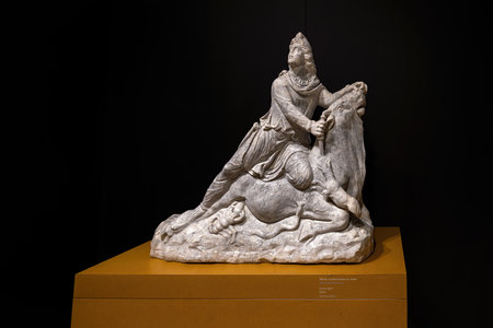 Cordoba, Spain - Jun 12, 2019: Mithras sacrificing the bull Sculpture at Archaeological Museum of Cordoba - Cordoba, Andalusia, Spainのeditorial素材