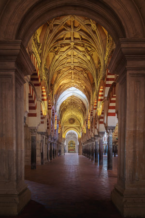 Cordoba, Spain - Jun 10, 2019: Rib Vault, Arches and Columns at MosqueâCathedral of Cordoba - Cordoba, Andalusia, Spainのeditorial素材