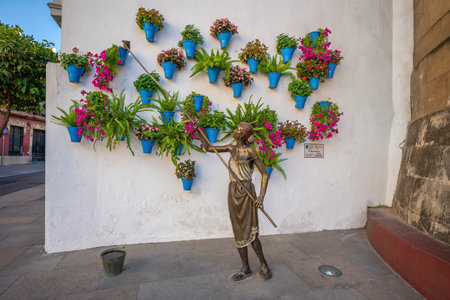 Cordoba, Spain - Jun 11, 2019: La Regadora (Watering Can Lady) - Monument to yard caretakers at Plaza de la Puerta del Rincon by Jose Manuel Belmonte - Cordoba, Andalusia, Spainのeditorial素材