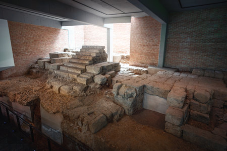 Cordoba, Spain - Jun 12, 2019: Remains of Roman Theater of Colonia Patricia at Archaeological Museum of Cordoba - Cordoba, Andalusia, Spainのeditorial素材