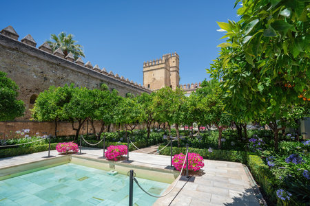 Cordoba, Spain - Jun 11, 2019: Mudejar Courtyard at Alcazar de los Reyes Cristianos - Cordoba, Andalusia, Spainのeditorial素材
