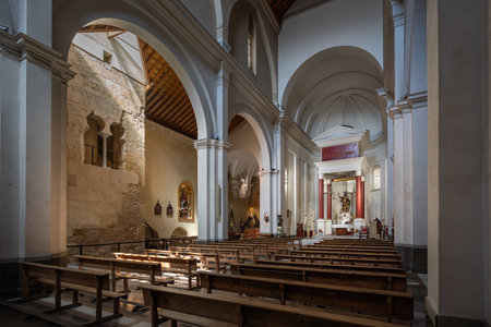 Cordoba, Spain - Jun 12, 2019: Church of Santiago Apostol Interior with former Medieval Minaret - Route of the Fernandine Churches - Cordoba, Andalusia, Spainのeditorial素材