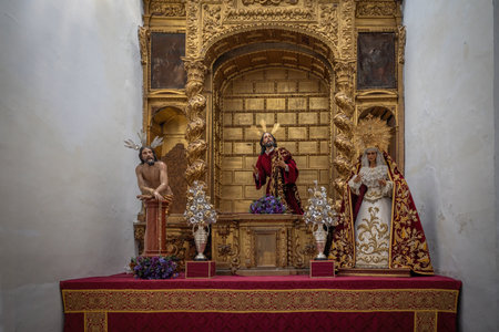 Cordoba, Spain - Jun 12, 2019: Prayer in the Garden Chapel at Church of San Francisco - Route of the Fernandine Churches - Cordoba, Andalusia, Spainのeditorial素材