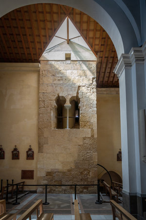 Cordoba, Spain - Jun 12, 2019: Former Medieval Minaret at Church of Santiago Apostol Interior - Route of the Fernandine Churches - Cordoba, Andalusia, Spainのeditorial素材