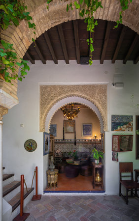 Cordoba, Spain - Jun 11, 2019: Casa Andalusi (House of Andalusia) Porch - Cordoba, Andalusia, Spainのeditorial素材
