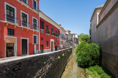 Famous Carrera del Darro Street - Granada, Andalusia, Spainの写真素材