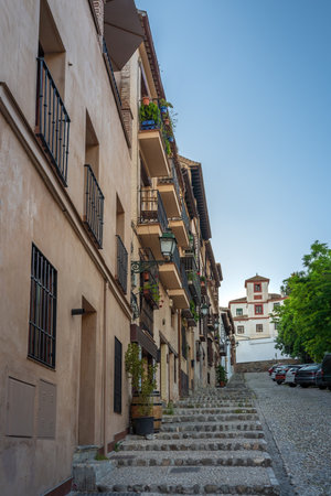 Cuesta de La Victoria Street near Paseo de los Tristes - Granada, Andalusia, Spainの写真素材