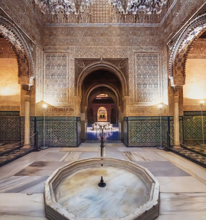 Granada, Spain - Jun 4, 2019: Hall of the Abencerrages (Sala de los Abencerrajes) at Nasrid Palaces of Alhambra - Granada, Andalusia, Spainのeditorial素材