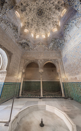 Granada, Spain - Jun 5, 2019: Hall of the Abencerrages (Sala de los Abencerrajes) at Nasrid Palaces of Alhambra - Granada, Andalusia, Spainのeditorial素材