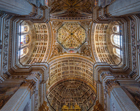 Granada, Spain - Jun 6, 2019: Ceiling of the Church of Royal Monastery of St. Jerome (San Jeronimo de Granada) - Granada, Andalusia, Spainのeditorial素材