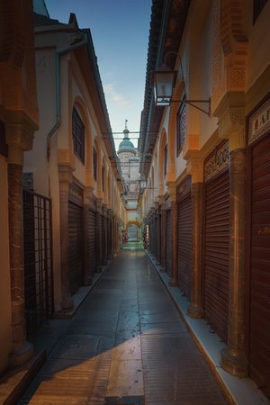 Granada, Spain - Jun 5, 2019: Alcaiceria market street at sunset - Granada, Andalusia, Spainのeditorial素材
