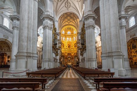 Granada, Spain - May 25, 2019: Altar and Nave at Granada Cathedral Interior - Granada, Andalusia, Spainのeditorial素材
