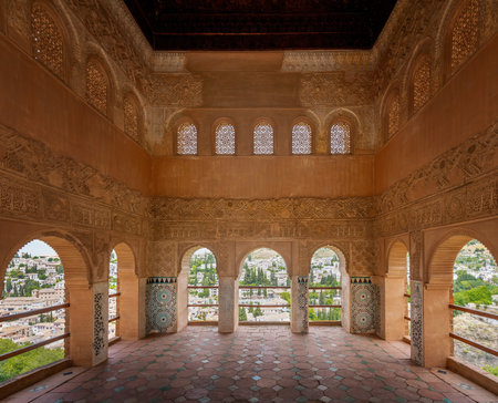 Granada, Spain - May 24, 2019: Interior of Partal Palace at El Partal area of Alhambra - Granada, Andalusia, Spainのeditorial素材