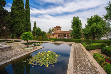 Granada, Spain - May 24, 2019: Partal Palace and Gardens at El Partal area of Alhambra - Granada, Andalusia, Spainのeditorial素材