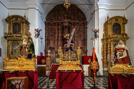 Arcos de la Frontera, Spain - Apr 10, 2019: Altar of San Agustin Church - Arcos de la Frontera, Cadiz, Spainのeditorial素材