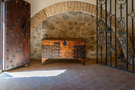 Consuegra, Spain - Mar 28, 2019: Chest at The Order of Saint John Archive at Consuegra Castle (Castle of La Muela) - Consuegra, Castilla-La Mancha, Spainのeditorial素材