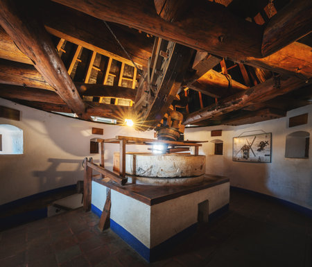 Consuegra, Spain - Mar 28, 2019: Interior of Bolero Windimill - Consuegra, Castilla-La Mancha, Spainのeditorial素材