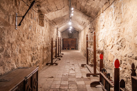 Consuegra, Spain - Mar 28, 2019: Armory at Consuegra Castle (Castle of La Muela) - Consuegra, Castilla-La Mancha, Spainのeditorial素材