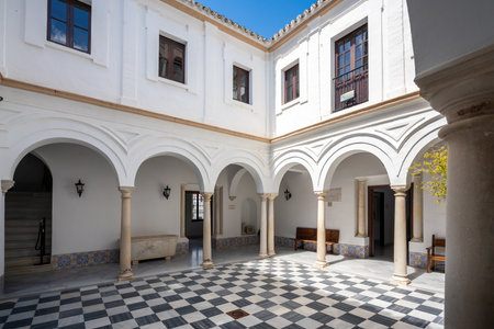 Arcos de la Frontera, Spain - Apr 10, 2019: Mayorazgo Palace Courtyard - Arcos de la Frontera, Cadiz, Spainのeditorial素材