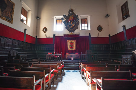 Baeza, Spain - Jun 2, 2019: Auditorium (Paraninfo Hall) at Baeza Old University - Baeza, Jaen, Spainのeditorial素材