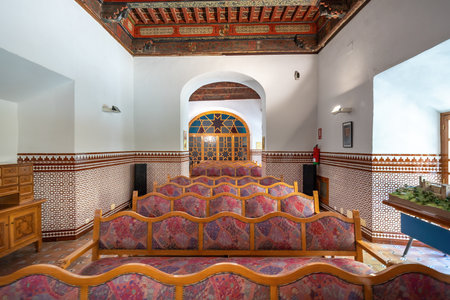 Jaen, Spain - Jun 1, 2019: Mudejar Hall at Palace of the Constable Iranzo (Palacio del Condestable Iranzo) - Jaen, Spainのeditorial素材