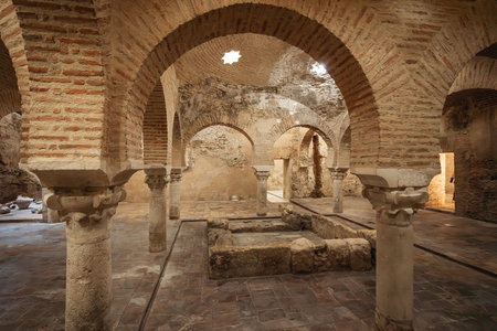 Jaen, Spain - Jun 1, 2019: Large and central warm room of Arab Baths of Jaen - Jaen, Spainのeditorial素材