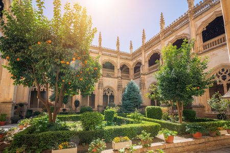 Toledo, Spain - Mar 27, 2019: Cloister Garden at Monastery of San Juan de los Reyes - Toledo, Spainのeditorial素材